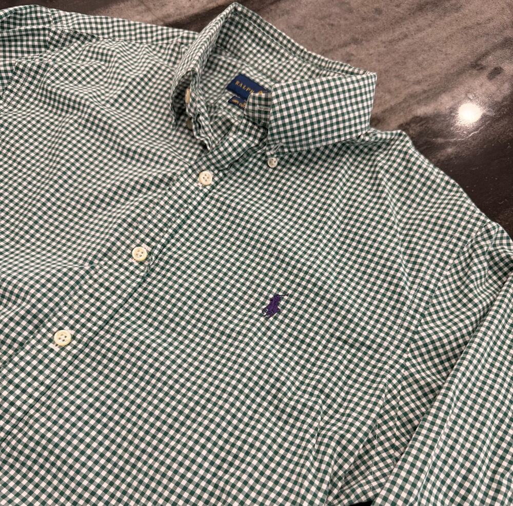 Polo Ralph Lauren Slim Fit Stretch Gingham Shirt Purple Pony Button Down Medium